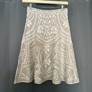 Express Skirt S Beige White Jacquard Knit A-Line Stretch Midi NWT $80